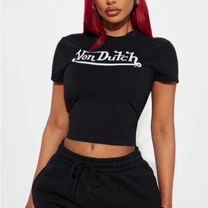 Von Dutch Black Crop Tee with White Signature Logo